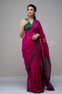 Raspberry - Pink Mangalagiri Plain Cotton Saree