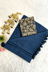 Attractive Blue Plain Saree with Designer Print Blouse