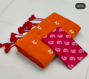 Trending Orange Color Saree with Designer Print Blouse