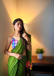 Angelica - Green Mangalagiri Plain Cotton Saree - CS-12