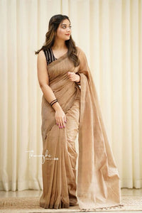 Beautiful - Coffee Mangalagiri Plain Cotton Saree - CS-30