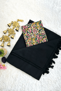 Gorgeous Black Plain Saree with Designer Print Blouse