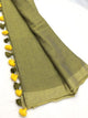 Olive Green - Green Mangalagiri Plain Cotton Saree - CS-14