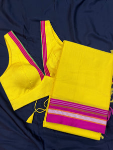 Butter Scotch - Yellow Mangalagiri Plain Cotton Saree - PC-18