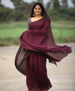 Thenmozhi Exclusive- Maroon Mangalagiri Plain Cotton Saree - CS-33