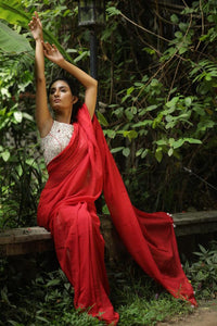 Angelica -Red Mangalagiri Plain Cotton Saree - CS-01