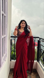 Magic- Maroon Mangalagiri Plain Cotton Saree - CS-35