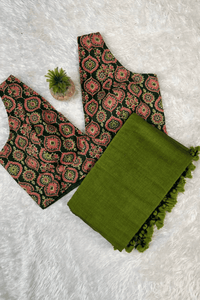 Marvelous - Mahendi Mangalagiri Plain Cotton Saree - PC-24