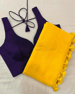 Attractive - Yellow Mangalagiri Plain Cotton Saree - PC-41