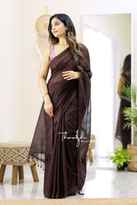 Brown - Brown Mangalagiri Plain Cotton Saree