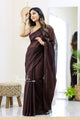 Brown - Brown Mangalagiri Plain Cotton Saree