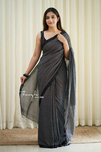 Marvelous - Black Mangalagiri Plain Cotton Saree - CS-19