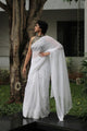 Bubblegum - Whitw Mangalagiri Plain Cotton Saree - CS-03