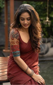 Beautiful - Maroon Mangalagiri Plain Cotton Saree - PC-55