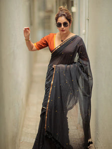 Beautiful - black Mangalagiri Plain Cotton Saree - PC-54