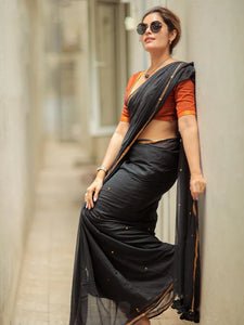 Beautiful - black Mangalagiri Plain Cotton Saree - PC-54