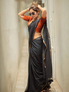 Beautiful - black Mangalagiri Plain Cotton Saree - PC-54