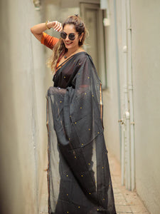 Beautiful - black Mangalagiri Plain Cotton Saree - PC-54