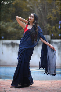 Magic - Navy Blue Mangalagiri Plain Cotton Saree - CS-04