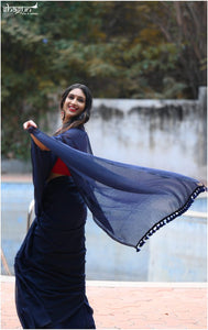 Magic - Navy Blue Mangalagiri Plain Cotton Saree - CS-04