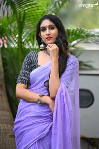 Attractive - Mangalagiri Lavender Plain Cotton Saree - CS-05