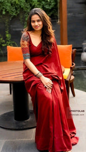 Beautiful - Maroon Mangalagiri Plain Cotton Saree - PC-55