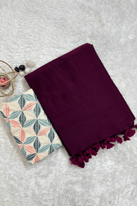 Beautiful Purple Cotton Plain Saree with Designer Blouse