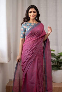 Dahlia - Light Pink Mangalagiri Plain Cotton Saree - CS-22