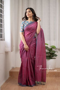 Dahlia - Light Pink Mangalagiri Plain Cotton Saree - CS-22