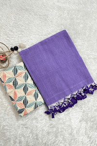 Trending Lavender Cotton Plain Saree with Designer Blouse