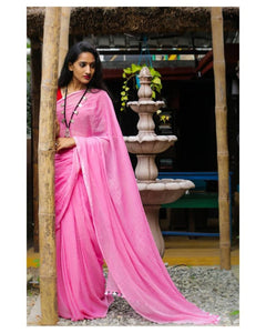 Bubblegum - Pink Mangalagiri Plain Cotton Saree - CS-08