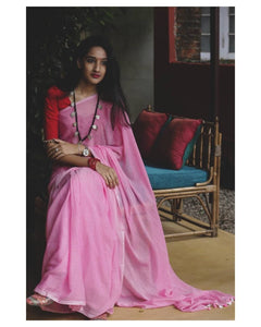 Bubblegum - Pink Mangalagiri Plain Cotton Saree - CS-08