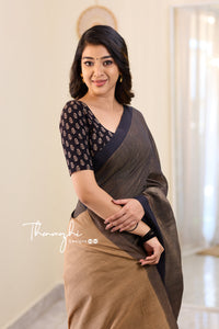 Chocolate Oreo - Black Mangalagiri Plain Cotton Saree