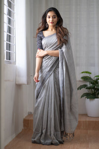 Grey Buttercream - Grey Mangalagiri Plain Cotton Saree