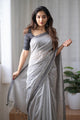 Grey Buttercream - Grey Mangalagiri Plain Cotton Saree