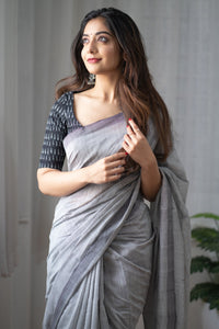 Grey Buttercream - Grey Mangalagiri Plain Cotton Saree