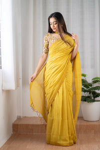 Butter Scotch - Yellow Mangalagiri Plain Cotton Saree