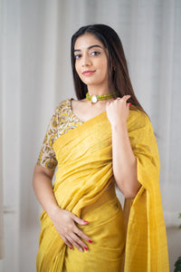 Butter Scotch - Yellow Mangalagiri Plain Cotton Saree