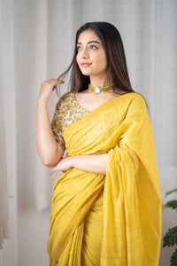 Butter Scotch - Yellow Mangalagiri Plain Cotton Saree