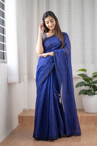 Blueberry Cheese Cake - Blue Mangalagiri Plain Cotton Saree