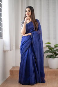 Blueberry Cheese Cake - Blue Mangalagiri Plain Cotton Saree