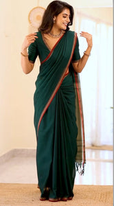 Catchy - Green Mangalagiri Plain Cotton Saree - PC-52