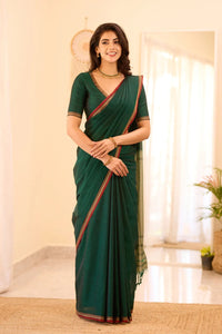 Catchy - Green Mangalagiri Plain Cotton Saree - PC-52
