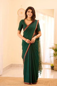 Catchy - Green Mangalagiri Plain Cotton Saree - PC-52