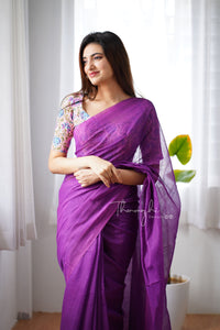 Salvia - Purple Mangalagiri Plain Cotton Saree