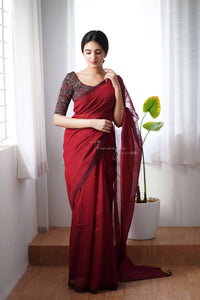 Dahlia - Maroon Mangalagiri Plain Cotton Saree