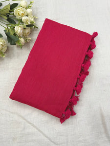 Bubblegum - Red Mangalagiri Plain Cotton Saree - PC-44
