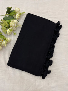 Catchy - Black Mangalagiri Plain Cotton Saree - PC-50