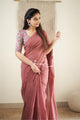 Old Rose Kulfi - Pink Mangalagiri Plain Cotton Saree