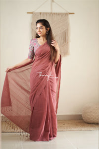 Old Rose Kulfi - Pink Mangalagiri Plain Cotton Saree